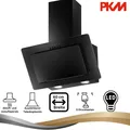 Produktbild: Schräghaube Kopffreihaube Dunstabzugshaube Wandesse Glas Schwarz LED 60 cm