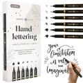 Produktbild: LEBENSKOMPASS Handlettering Stifte Set 6 wasserbasierte Hand Lettering & Kalligraphie Stifte für Anfänger mit 4 versch. Größen - Farbe: Schwarz
