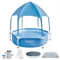 Produktbild: Intex 28209NP – Aufstellpool Canopy Metal Frame Rund, mit Abnehmbarem Sonnenschutz und Wassersprinkler, 700 L, Stahl und PVC, Blau, 183x38 cm