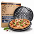 Produktbild: Pizzablech 4er Set Ø 32 cm rund innen 29 cm  gelochtes Pizza & Flammkuchenble...