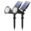 Produktbild: T-SUN LED Solarstrahler, 2 Stück 4 LED Gartenstrahler Solarleuchten, Helle Garten-Licht, 2 Beleuchtungsmodi, Sicherheitsbeleuchtung,Großes Außenlicht für Rasen, Wege,Terrasse(Kaltes Weiß 6000K)