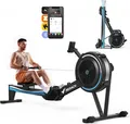 Produktbild: Klappbares Luftwiderstands-Rudergerät – Bluetooth & LCD, ergonomischer Sitz, verstellbarer Tablet-Halter, Profi-Indoor Cardio, bis 158 kg