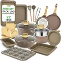 Produktbild: NutriChef Küchen-Komplettset Marmor-Grau – 22-teilig mit Töpfen, Pfannen & Küchenhelfern | Antihaftbeschichtung