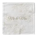 Produktbild: Sovie HORECA Serviette Mr & Mrs (Blume) |aus 3-lagigem Tissue, 33 x 33 cm, 100 Stück - elegante Hochzeitsservietten mit goldfarbener Schrift und Blütendesign