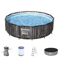 Produktbild: Bestway Steel Pro MAX Frame Pool Komplett-Set mit Filterpumpe Ø 427 x 107 cm, Holz-Optik (Mooreiche), rund