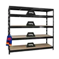 Produktbild: PROREGAL Profi Schwerlastregal Rhino EXTRA BREIT schwarz HxBxT 180x200x60cm Fachlast 500kg 5X Spanplatten-Ebenen 8mm Garagenregal, Lagerregal, Steckregal, Weitspannregal