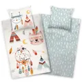 Produktbild: Aminata kids Bettwäsche Baumwolle 135x200 Indianer Traumfänger Biber Bettwäsche warm, weich & kuschelig mit Reißverschluss - Dreamcatcher mit Federn weiß blau
