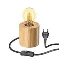 Produktbild: ledscom.de Tischlampe HITO, Holz massiv, rund, inkl. E27 Lampe 471lm Retro gold extra-warmweiß