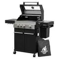 Produktbild: Feuergott Gasgrill Hektor 3B-S Edelstahl Gasgrillstation 3 Brenner, Infrarot Sear-Brenner, Gusseisen-Grillrost, Seitenkocher und Kochplatte Inkl. Abdeckhaube für Garten, Terrasse