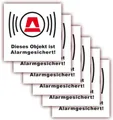 Produktbild: LYSCO Aufkleber Folienaufkleber Alarm rot, weiß oder hinter Glas Größe 5 x 5 cm, (langanhaltend, einfach ablösbar, 12tlg), Beschriftung: Dieses Objekt ist ALARMGESICHERT!