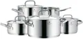 Produktbild: WMF Topf-Set Gourmet Plus, Induktions Töpfe Set unbeschichtet mit Metalldeckel, Cromargan® Edelstahl Rostfrei 18/10 (Set, 5-tlg., 1 Bratentopf Ø 20 cm, Fleischtopf Ø 16/20/24 cm, Kasserolle Ø 16 cm), Innenskalierung, spülmaschinengeeignet, für alle Herdarten geeignet