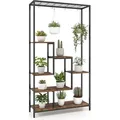 Produktbild: COSTWAY 6-stufiger hoher Pflanzenständer, 180 cm hohes Zimmerpflanzenregal aus Metall mit 10 S-Haken & Gitterablage für mehrere Pflanzen Schwarz - Braun/Schwarz