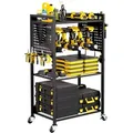 Produktbild: VEVOR Werkzeugwagen mit 4 Ebenen, Tragkraft 68 kg, Werkstattwagen mit rollbarem Bohrerhalter & stabilem Lagerregal, Montagewagen für die Garage, Werkstatt, Garage, schwarz, 560x350x970 mm