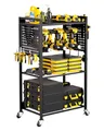 Produktbild: VEVOR Werkzeugwagen mit 4 Ebenen, Tragkraft 68 kg, Werkstattwagen mit rollbarem Bohrerhalter & stabilem Lagerregal, Montagewagen für die Garage, Werkstatt, Garage, schwarz, 560x350x970 mm