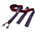 Produktbild: DonDon Hosenträger Herren extra stark dunkelblau 3,5 cm Hosenträger Herren breit mit brauem Leder in Y-Form lang - Starke Clips passend für Anzug Jeans Chinos Vintage Rockabilly Suspenders