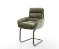 Produktbild: DELIFE Freischwinger Abelia-Flex mit Armlehnen Chenille Olive Freischwinger flach Effektfinish Titan, Esszimmerstühle