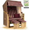 Produktbild: Strandkorb Ostsee 2-Sitzer 120cm breit in beige rot kariert zerlegt, ideal für Balkon, Terrasse oder Garten