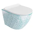 Produktbild: LAVITA Wand-WC Sofi Slim Kresz | Hnge Toilette | Toilettendeckel mit Absenkautomatik & Metallscharniere | Toiletten Splrandlos Hngend | Toilettenbecken | 365x490x395 cm | Wei§/Blue