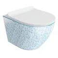 Produktbild: LAVITA Wand-WC Sofi Slim Kresz Hänge Toilette WC Sitz Toilettendeckel mit Absenkautomatik & Metallscharniere Toiletten Spülrandlos Hängend Toilettenbecken 365x490x395 mm Weiß/Blue