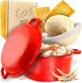 Produktbild: Krustenzauber Brotbackform Gusseisen Topf Brot Backen [inkl. Gärkorb] -, (Hochwertiger Emaille Topf), Idealer gusseiserner Brottopf zum Backen, Gusseisentopf Brotbacken