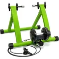 Produktbild: Indoor Fahrradtrainer – 6 Gänge, faltbar & robust mit Vorderradstütze & Stahlgestell, Fahrrad Rollentrainer - Grün