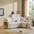 Produktbild: Merax Schlafsofa mit Schlaffunktion, L-Form Ecksofa mit Bettkasten, USB-Anschluss, Regal, Samtstoff, Weiß - Weiß