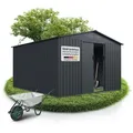 Produktbild: Juskys Gartenhaus XXL, BxT: 314x282 cm, mit Satteldach, Schiebetür, Fundamentrahmen & 14 m3 grau 314 cm x 282 cm