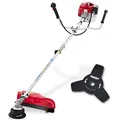 Produktbild: HECHT Rasentrimmer Benzin - Freischneider Benzin mit 2-Takt-Motor – 43 cm und 25,5 cm Schnittkreis – Mit Doppel Faden Spule und Metallmesser, Komfort-Tragegurt, Lenkradgriff Rot