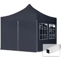 Produktbild: Carpasol - 3x3 m Faltpavillon, economy Stahl 30mm, Seitenteile mit Sprossenfenstern, schwarz