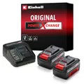 Produktbild: Original Einhell Starter Kit Ladegerät Power X-Change (Li-Ion, 18 V, 60 min Ladezeit, passend für alle Power X-Change Geräte), 2x3,0 Ah Akku / 900 Watt