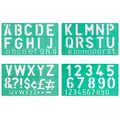 Produktbild: Linex 8550 Schriftschablonen 4-teilig, Standard, Schrifthöhe 50 mm, Groß-/Kleinbuchstaben, Ziffern, Symbole