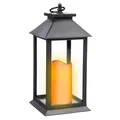 Produktbild: Metall Laterne schwarz mit LED Kerze mit Flacker Effekt - 30 x 14 cm - Deko Leuchte mit künstlichem Kerzenflackern Batterie betrieben - Weihnachten Advent Winter Tischlaterne Dekolampe Stimmungslicht