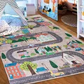 Produktbild: Mazovia Kinderzimmerteppich Antirutsch - Waschbar bis 30 Grad - Spielteppich Straße Stadt Straßenteppich - Kurzflor Kinderteppich Teppich für Kinderzimmer - ÖKO-TEX - Beige Creme Bunt 80 x 150 cm