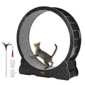 Produktbild: VEVOR Katzenlaufrad aus Holz, 110cm großes Katzenlaufband für Hauskatzen, Katzenlaufrad mit abnehmbarem Teppich & Katzenangel zum Laufen/Gehen/Trainieren, für die meisten Katzen geeignet, Schwarz