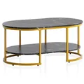 Produktbild: FineBuy Couchtisch 100x60x45 cm Schwarz Marmor-Optik mit goldenen Beinen
