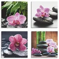 Produktbild: ARTLAND Wanddeko Wellness Bilder Leinwand Bilder Set 4tlg. je 30x30 cm Quadratisch Wandbilder Zen Orchidee Stein Tropfen Spa S6MH