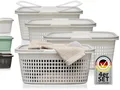Produktbild: Hausfelder Wäschekorb Wäschewanne 58x37x25cm (Weiß, 4 Körbe, 35 l) (Set, 4 St., 4 x Wäschekörbe), mit klappbaren Henkeln, mit Griffen, 35 Liter