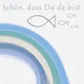 Produktbild: 20 Servietten Schön dass du da bist mit Fische und Regenbogen türkis als Tischdeko zur Kommunion, Konfirmation und Taufe 33x33cm