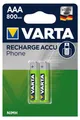 Produktbild: Varta RECHARGE ACCU Phone. Vorgeladener AAA Micro NiMH Akku (4er Pack, 800mAh) - Ideal für schnurlose Telefone - Wiederaufladbar ohne Memory-Effekt., Wiederaufladbarer Akku, AAA, Nickel-Metallhydrid (NiMH), 1,2 V, 2 Stück(e), 800 mAh