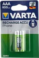 Produktbild: VARTA Akku AAA 800 mAh, wiederaufladbar, für schnurlose Telefone, 2er Akku