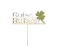 Produktbild: Viana Dekofigur Blumenstecker Holz Silvesterdeko Schriftzug Glücksklee, 9 Stück