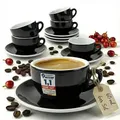 Produktbild: Muvell 6x Espressotassen á 60 ml | Schwarz | Italian Style | extra dickwandig mit 0,8 cm & schwere Ausführung | Set mit Untertassen - Geschenkset