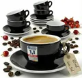 Produktbild: MUVELL 6x Espressotassen á 60 ml | Schwarz | Italian Style | extra dickwandig mit 0,8 cm & schwere Ausführung | spülmaschinenfest | 12 teiliges Espressotassen Set mit Untertassen Geschenkset