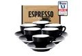 Produktbild: MUVELL Espressotasse Espressotassen Set 6 Tassen & Untertassen 0,8 cm dickwandig, Keramik, 60 ml schwarz mit weißen Rand und Innenfläche