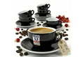 Produktbild: MUVELL Espressotasse Espressotassen Set 6 Tassen & Untertassen 0,8 cm dickwandig, 6-tlg., Keramik, 60 ml schwarz mit weißen Rand und Innenfläche