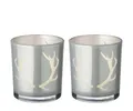Produktbild: EDZARD 2er-Set Teelichtglas Ati (Höhe 8 cm, ø 7 cm) Motiv Geweih, außen grau, innen Gold - Windlicht, Kerzenglas