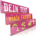 Produktbild: schildEVO 1 Fun-Schild geprägt | Pink mit Wunschtext bis zu 16 Zeichen | Aluminium Namensschild | Individuelles Fun-Kennzeichen | Bohrlöcher & Saugnäpfe