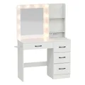 Produktbild: COSTWAY Schminktisch Kosmetiktisch Frisiertisch mit Ladestation LEDs 3 Farben mit einstellbarer Helligkeit Spiegel Schubladen offenen Regalen & Halter