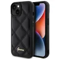 Produktbild: Guess Handyhülle Case iPhone 15 Kunstleder schwarz mit Logo goldfarben 6,1 Zoll, Kantenschutz