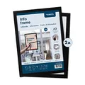 Produktbild: EUROPEL Selbstklebender magnetischer Info-Rahmen aus PVC, A3 Schwarz, 2er Set, einfach ablösbar durch Magnet, doppelseitig, Hoch- oder Querformat, 45 x 32,7 cm